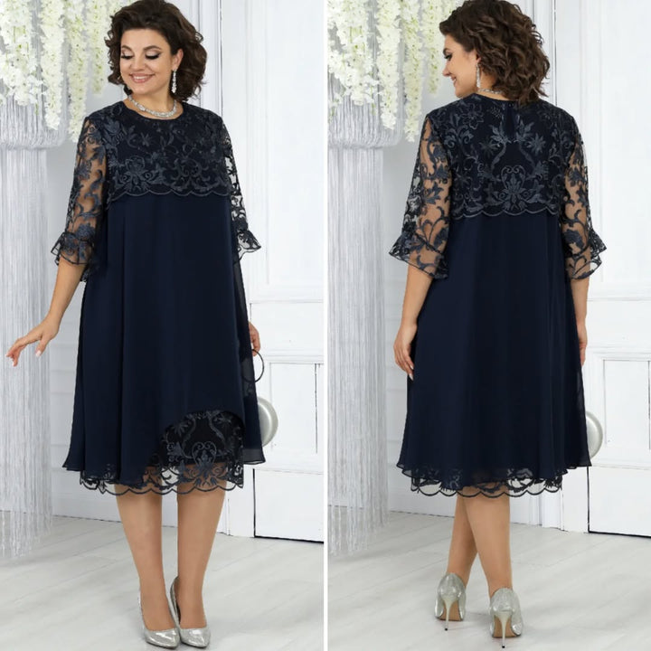 Women’s Chiffon & Lace Layered Midi Shift Dress