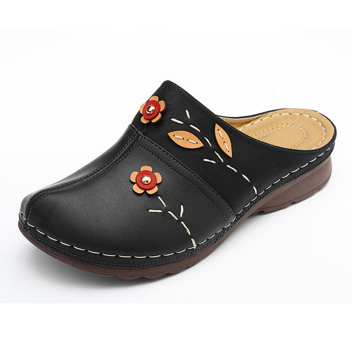 Women’s Leather Floral Print Slip-On Closed Toe Clogs