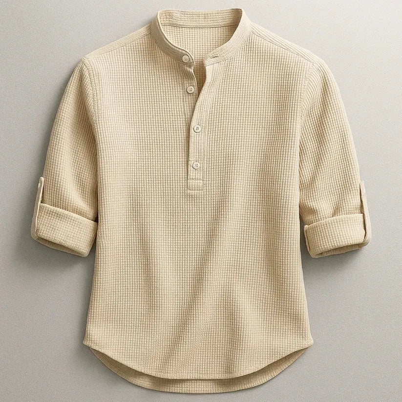 Men's Knit Blend Textured Long Sleeve Henley Shirt