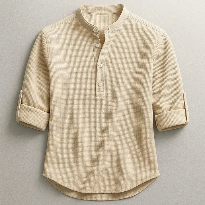 Men's Knit Blend Textured Long Sleeve Henley Shirt