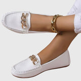 Women's Leather Loafers Chain Flat Shoes Moccasins Slips On