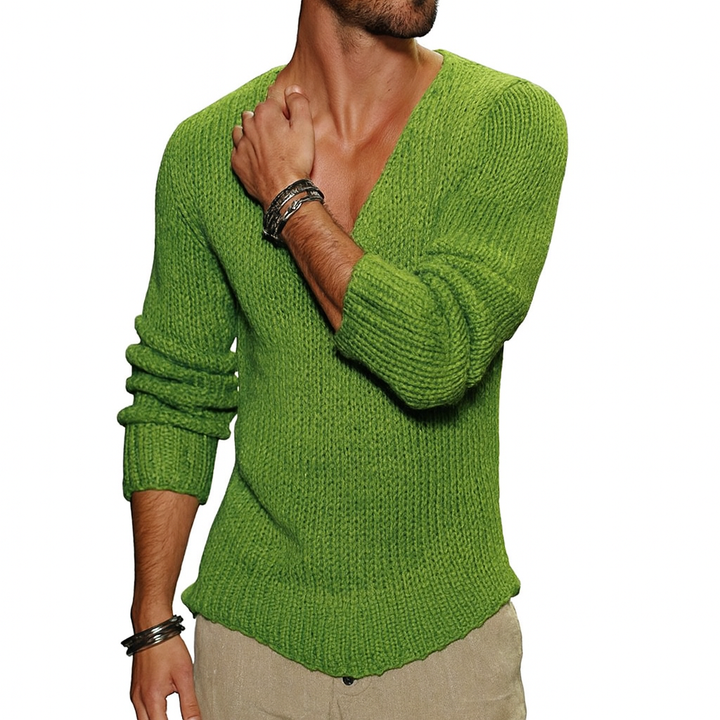 Men's Merino Wool Deep V-Neck Knit Sweater