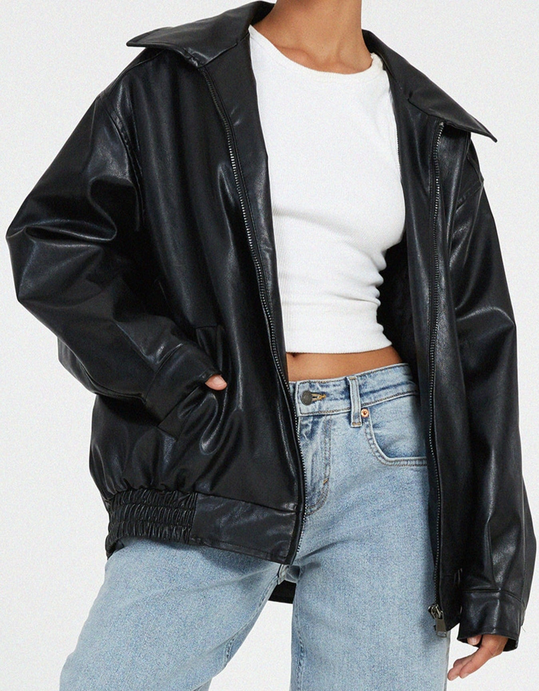Women's Leather Jacket Bomber Oversized Faux Coat