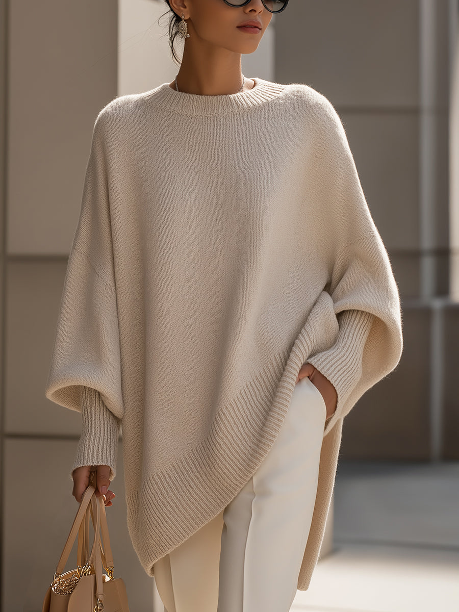 Women's Knit Oversized Asymmetrical Poncho Batwing Jumper Top