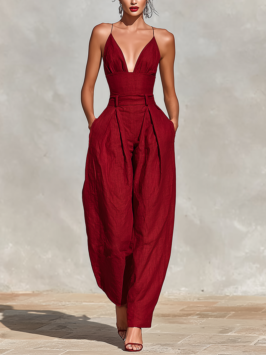 Women's Jumpsuit Sleeveless Wide Leg Linen Blend Romper