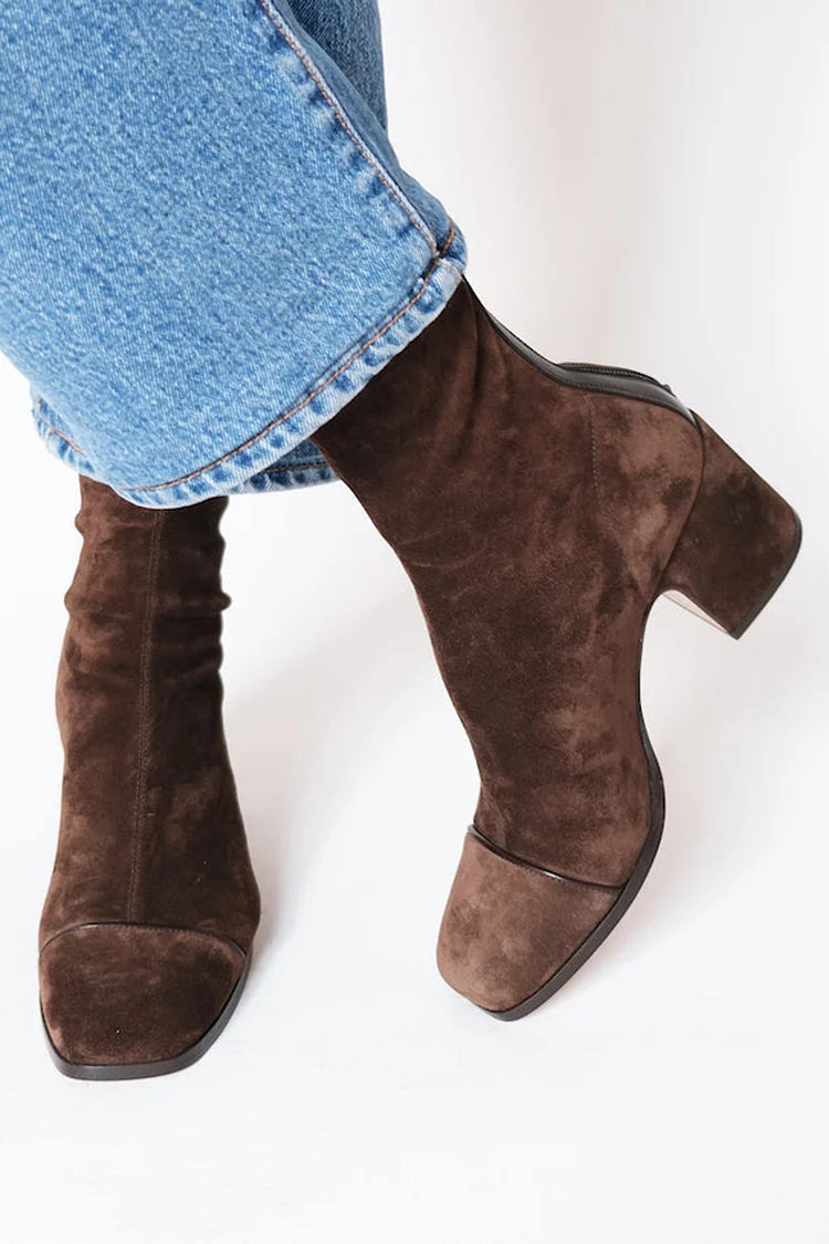 Women’s Suede Block-Heel Slip-On Ankle Boots
