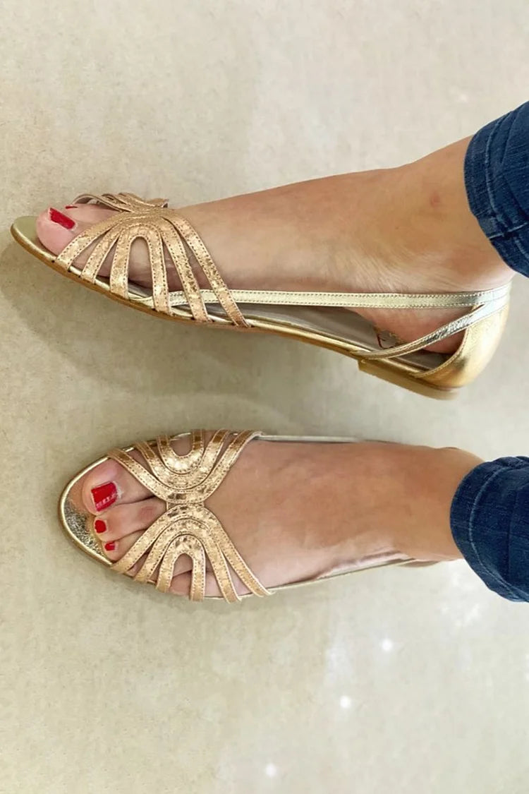 Women's Strappy Peep Toe Flat Sandals