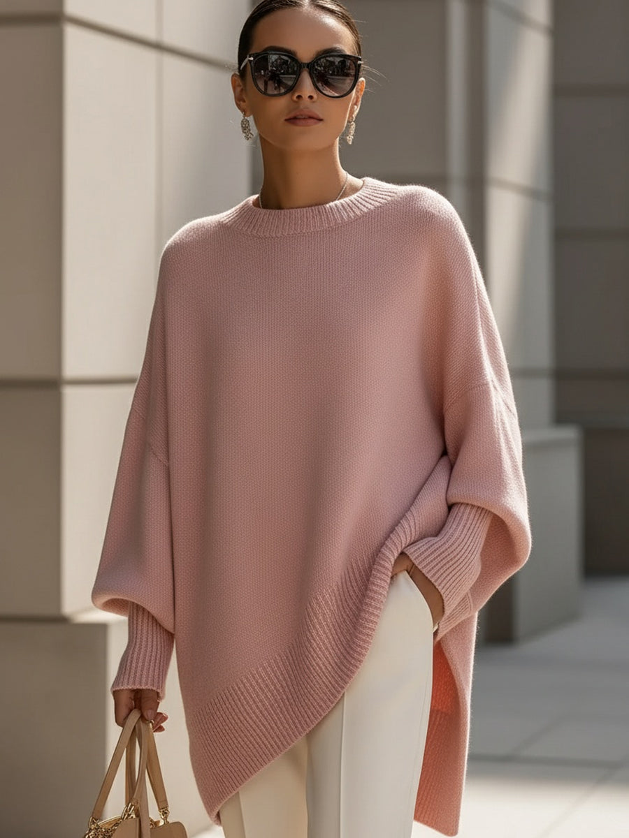 Women's Knit Oversized Asymmetrical Poncho Batwing Jumper Top