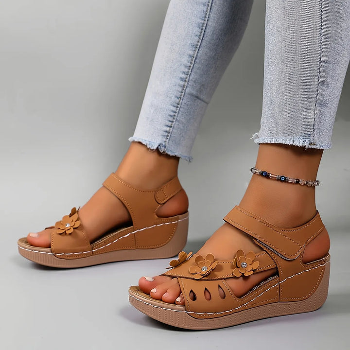 Women's Leather Platform Casual Comfort Wedge Sandals