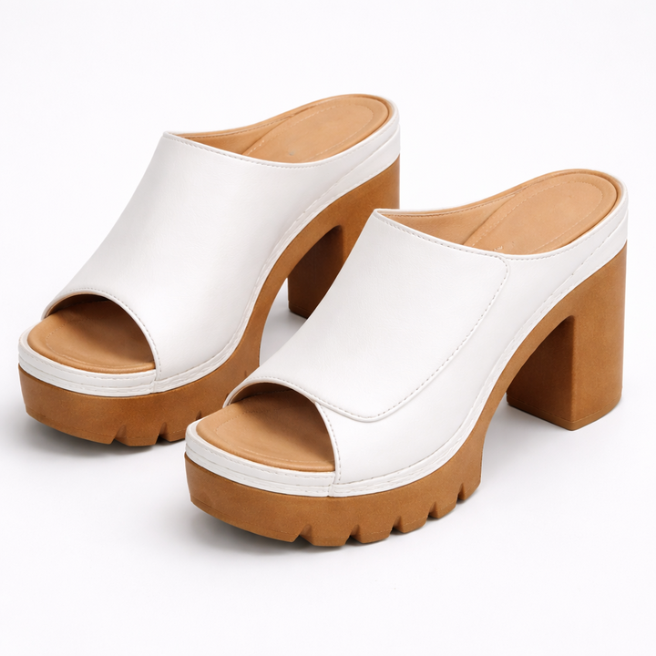 Women’s Leather Platform Block-Heel Mule Sandals