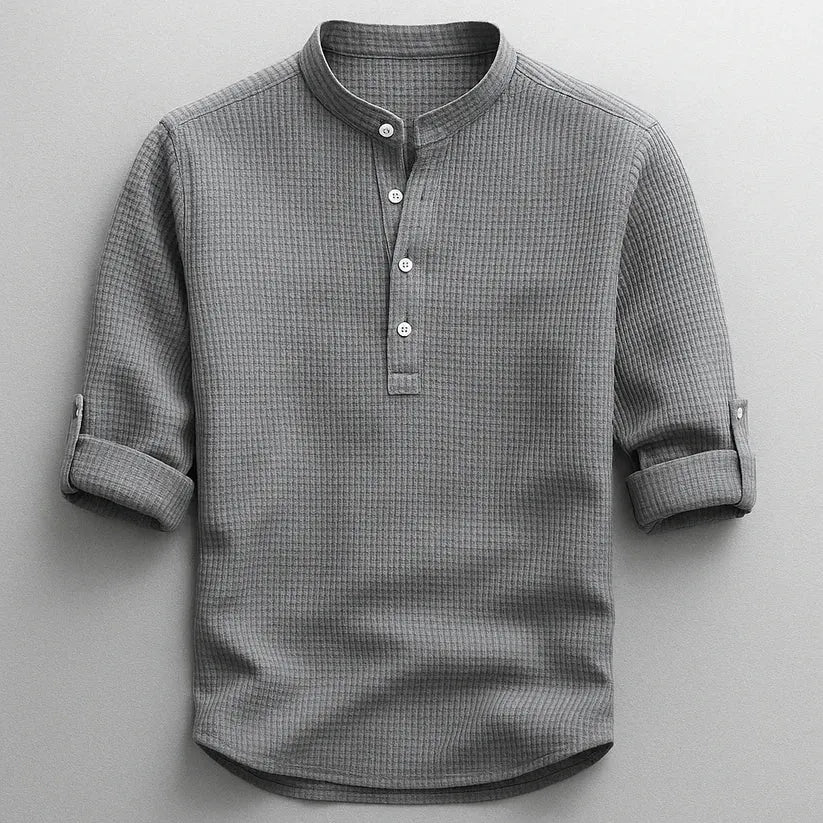Men's Knit Blend Textured Long Sleeve Henley Shirt