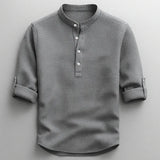 Men's Knit Blend Textured Long Sleeve Henley Shirt