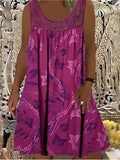 Women's Linen Sleeveless Casual Floral Print Beach Dress