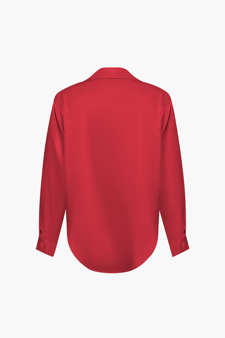 Women's Satin Long-Sleeve Blouse Elegant Silk-Feel Button-Down Shirt