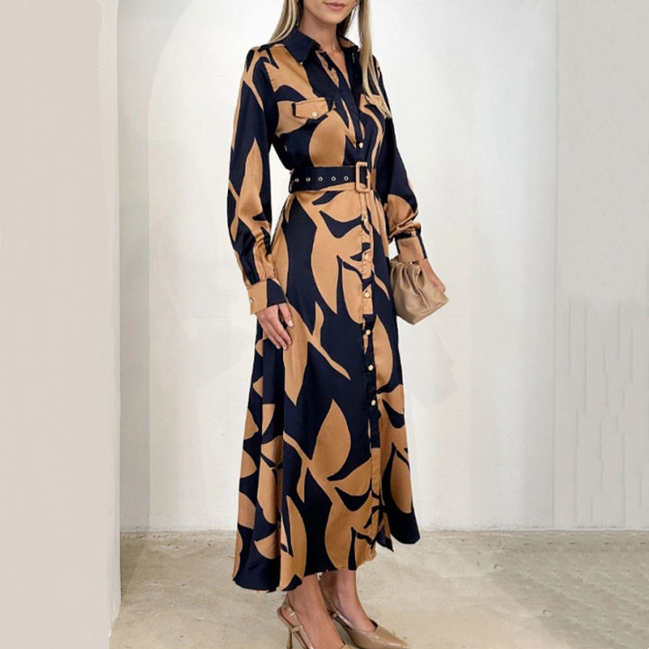 Women's Linen Floral Maxi Shirt Dress Long Sleeve