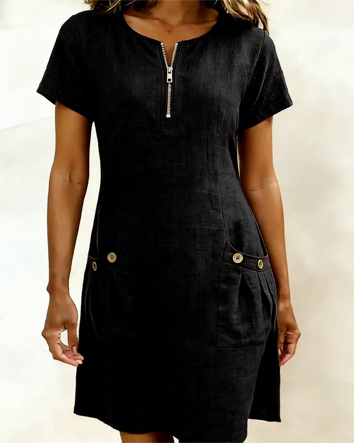 Women's Linen Shift Dress Short Sleeve Casual Shift Tunic