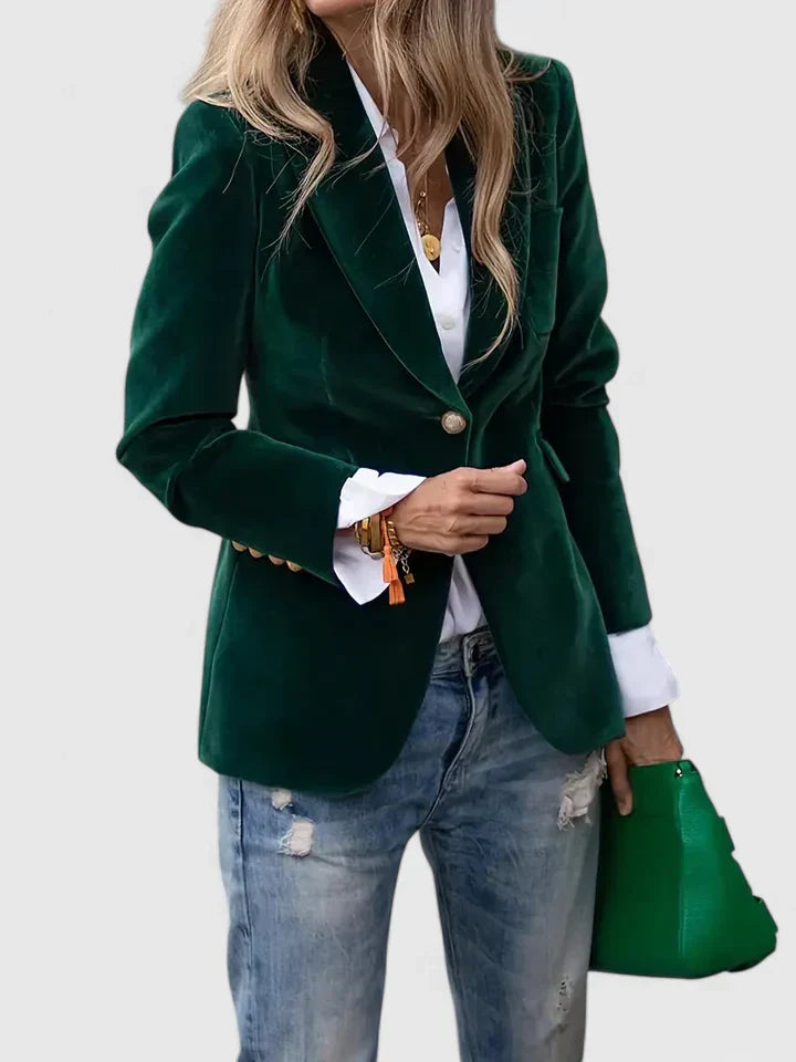 Women's Velvet Blazer Suit Jacket Casual Work Office Coat