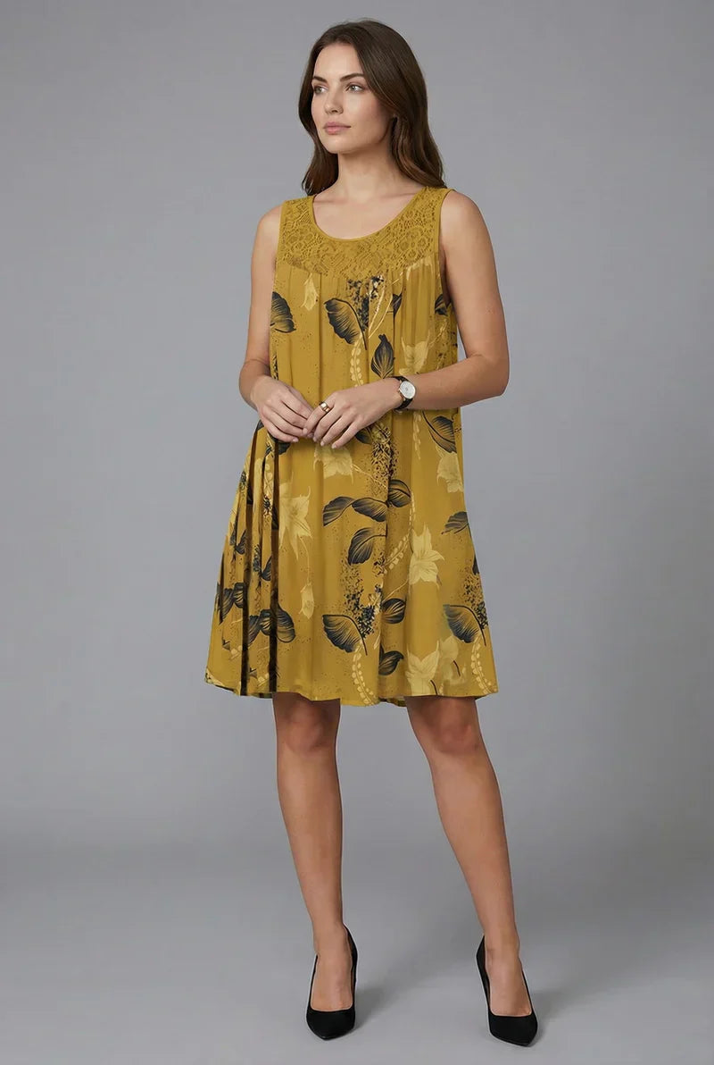 Women's Linen Sleeveless Casual Floral Print Beach Dress