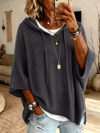 Pull à capuche pour femme, en maille douce mélangée, à manches longues