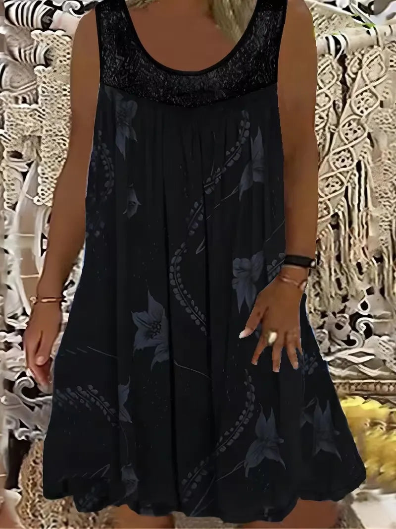 Women's Linen Sleeveless Casual Floral Print Beach Dress
