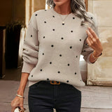Women's Wool Knit Sweater Polka Dot Crew Neck