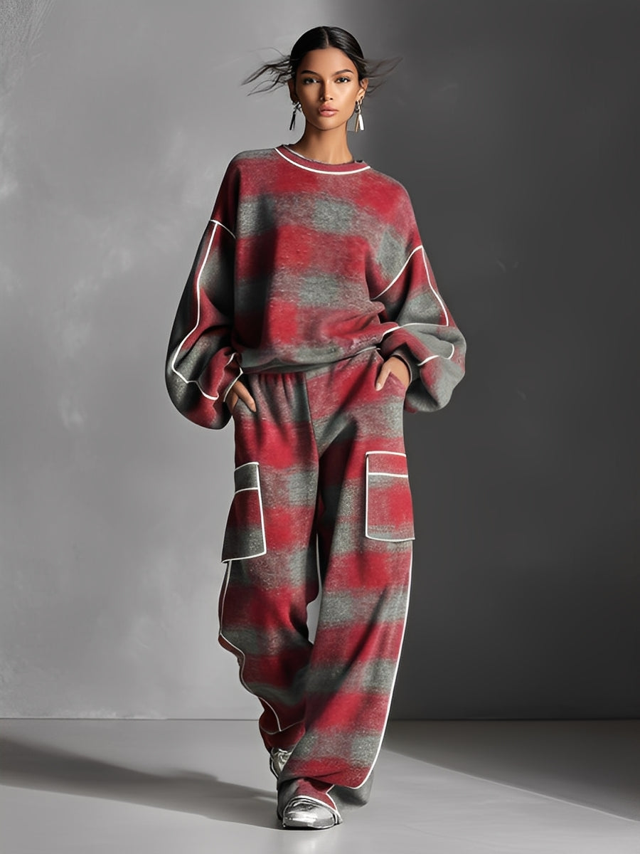 Women's Fleece Lounge Set Oversized Sweater and Pants Outfit
