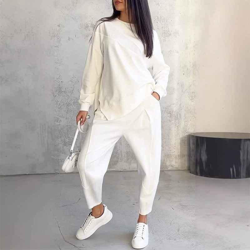 Women's Fleece Long-Sleeve Tapered Two-Piece Trouser Set