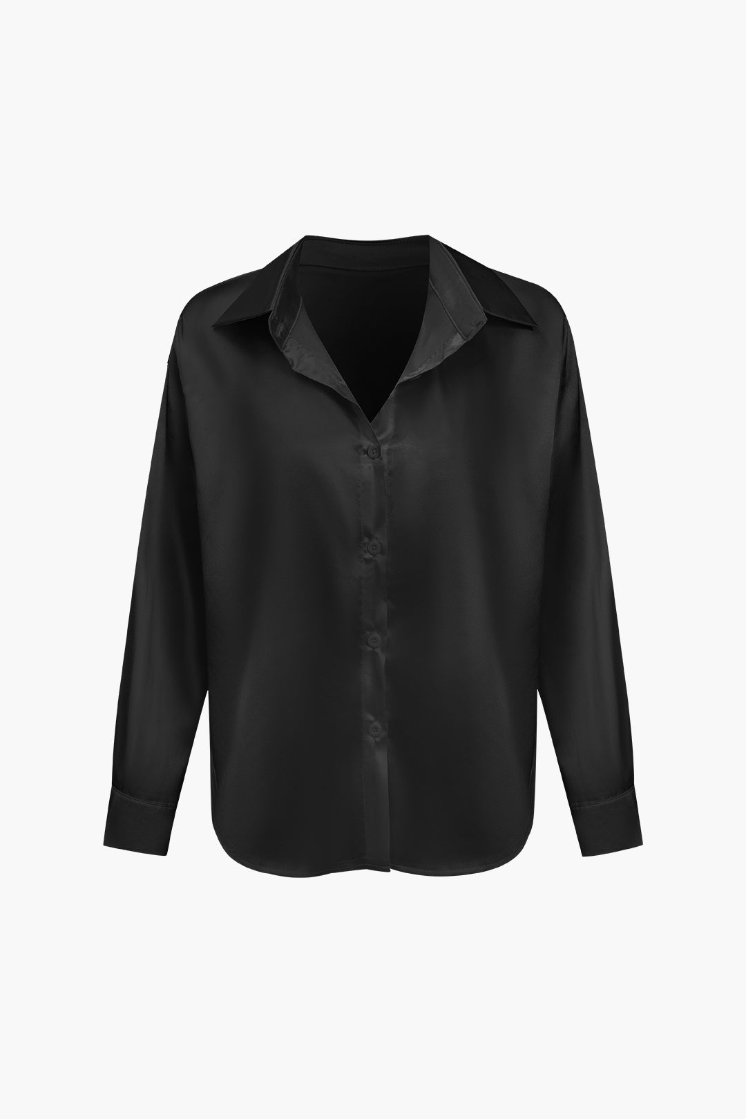 Women's Satin Long-Sleeve Blouse Elegant Silk-Feel Button-Down Shirt