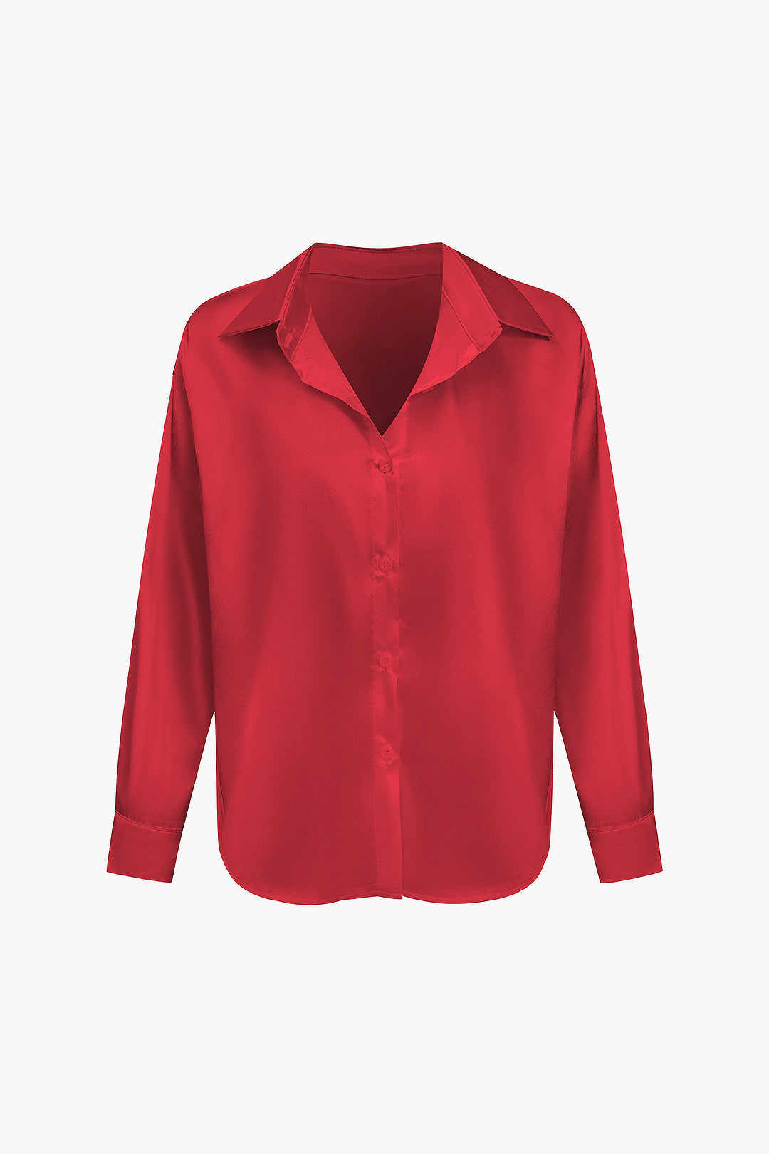 Women's Satin Long-Sleeve Blouse Elegant Silk-Feel Button-Down Shirt