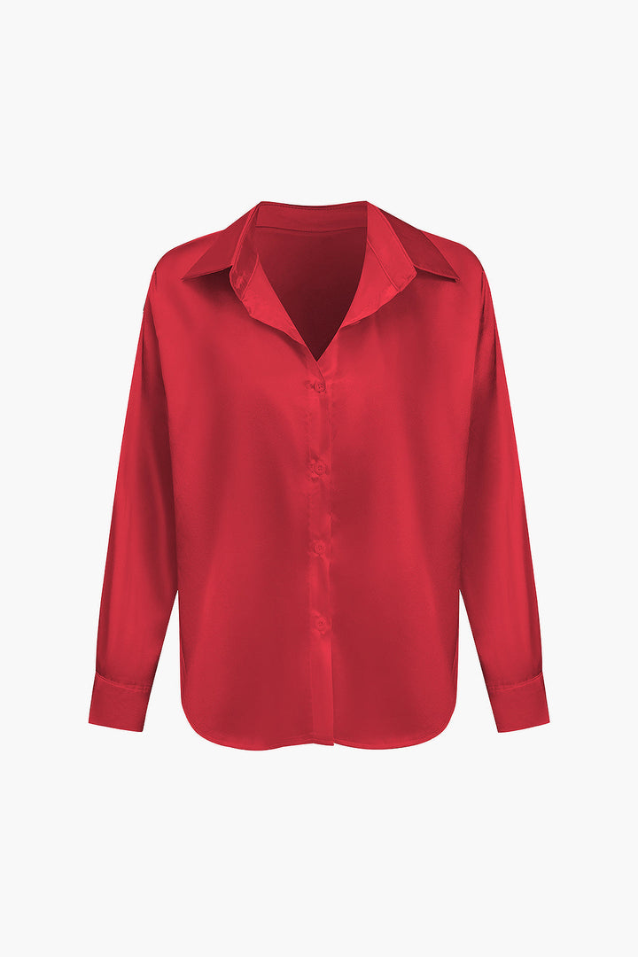 Women's Silk Satin Button Up Shirt Long Sleeve Blouse