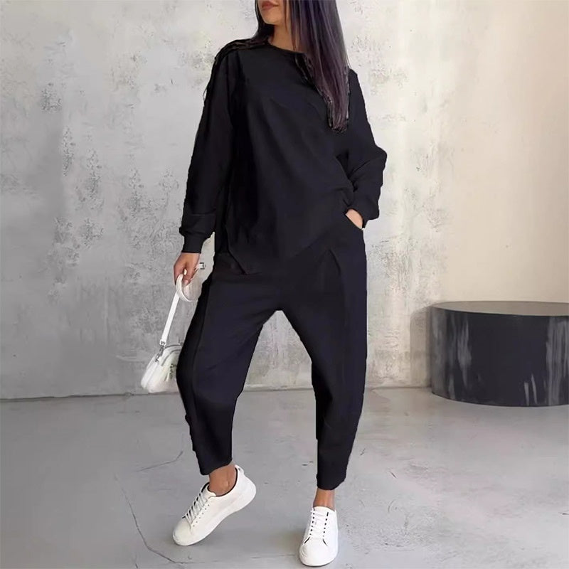 Women's Fleece Long-Sleeve Tapered Two-Piece Trouser Set