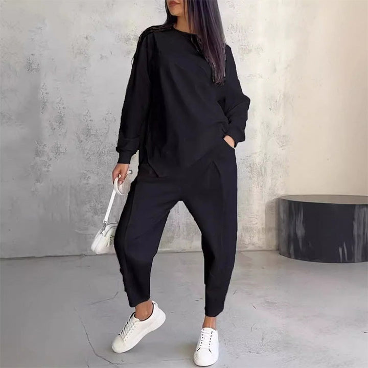 Women's Fleece Long-Sleeve Tapered Two-Piece Trouser Set