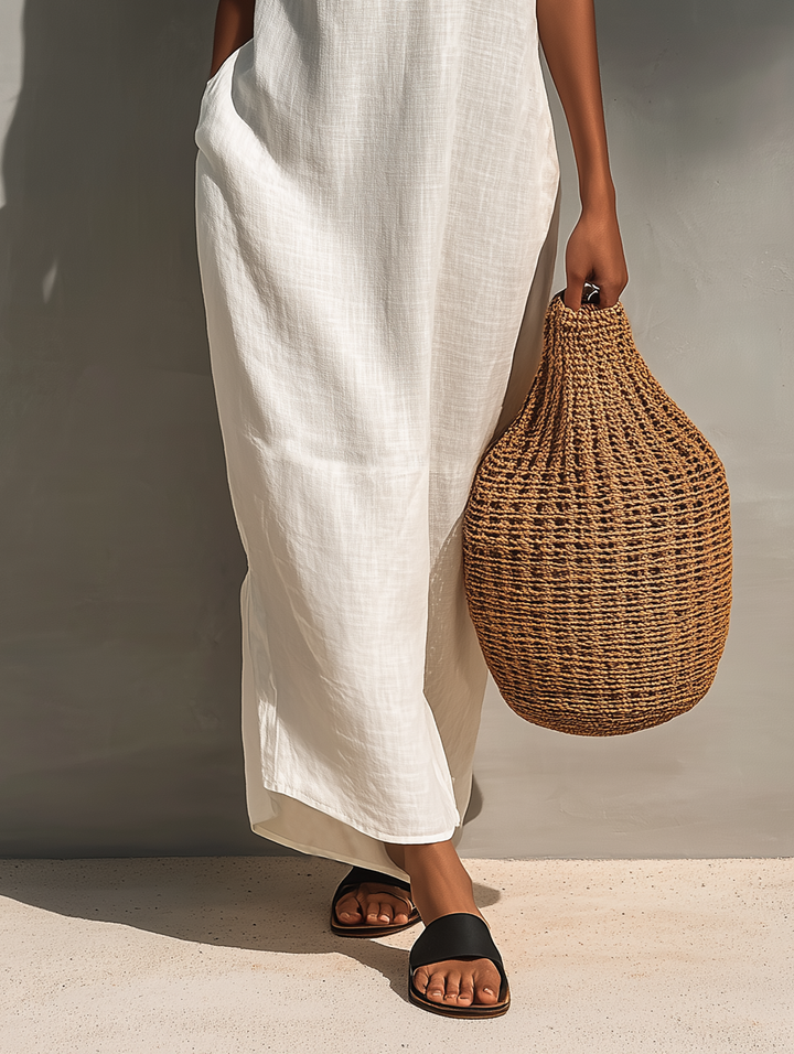 Women's Loose Sleeveless V-Neck Linen Maxi Sun Dress