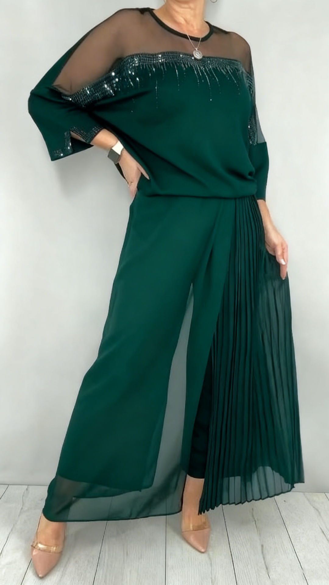 Ensemble pantalon de soirée élégant 2 pièces pour femme en mousseline et tulle