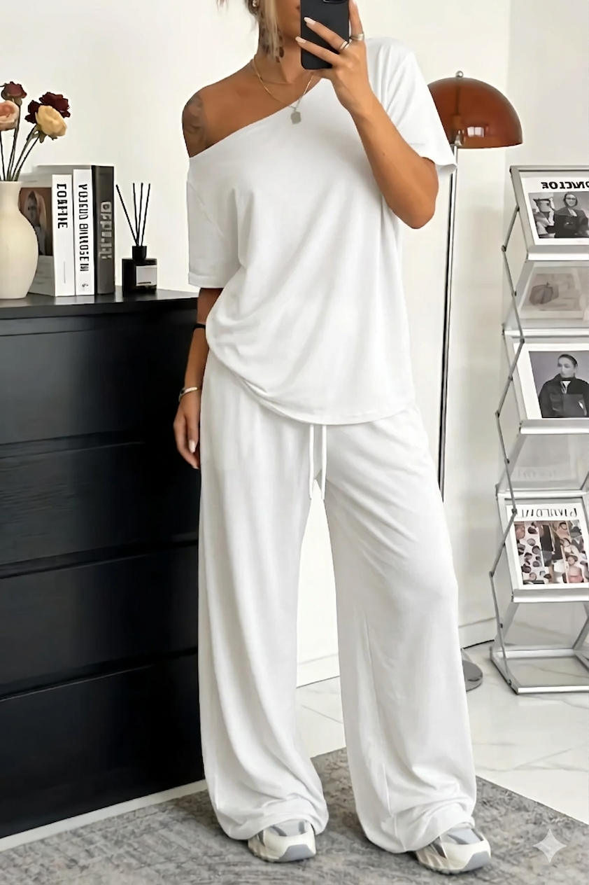 Women's Knit Wide Leg Tracksuit Top and Trousers Co-ord