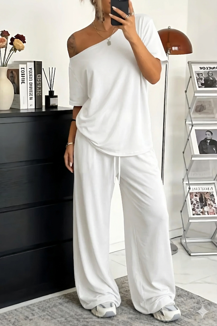 Women's Knit Wide Leg Tracksuit Top and Trousers Co-ord