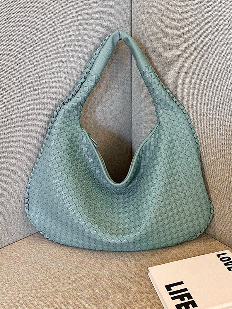 Women Woven Leather Hobo Bag Knot Shoulder Purse