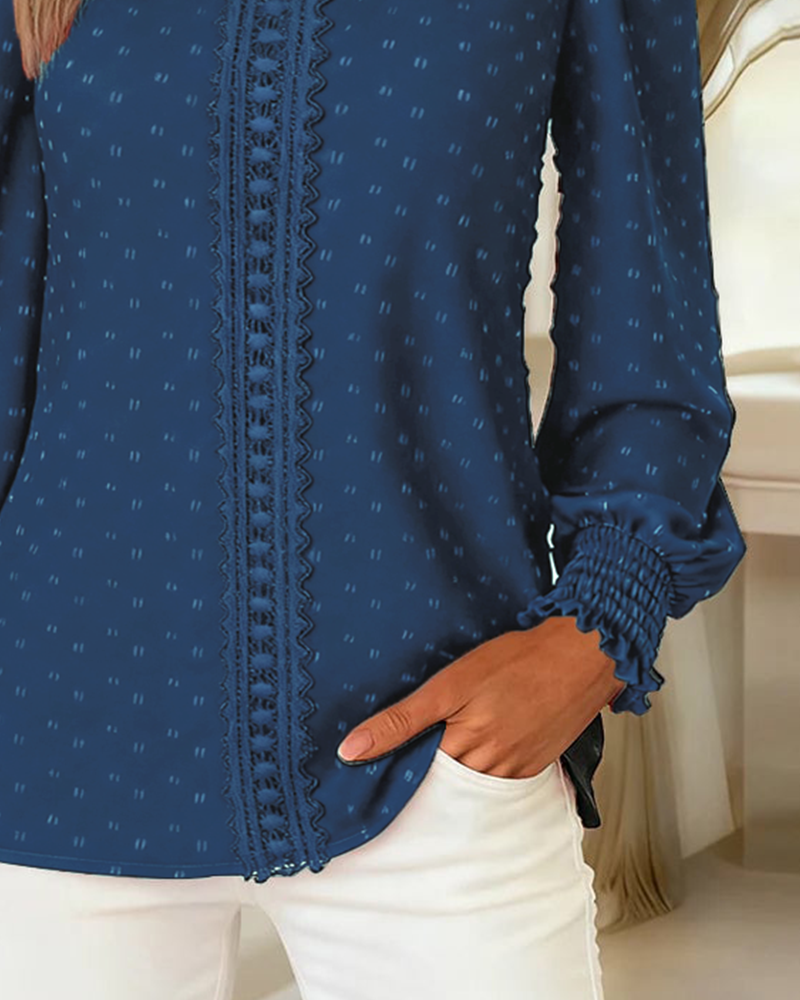 Women's Linen Long-Sleeve Round Neck Blouse