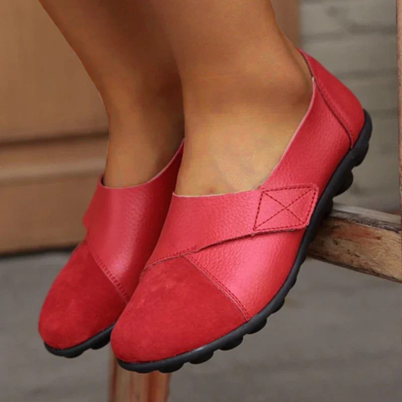 Women's Leather Ballet Flats Slip-On Loafers Walking Shoes
