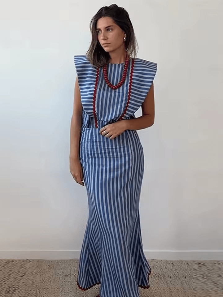 Women's Linen Ruffle Sleeve Tiered Maxi Dress