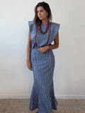 Women's Linen Ruffle Sleeve Tiered Maxi Dress