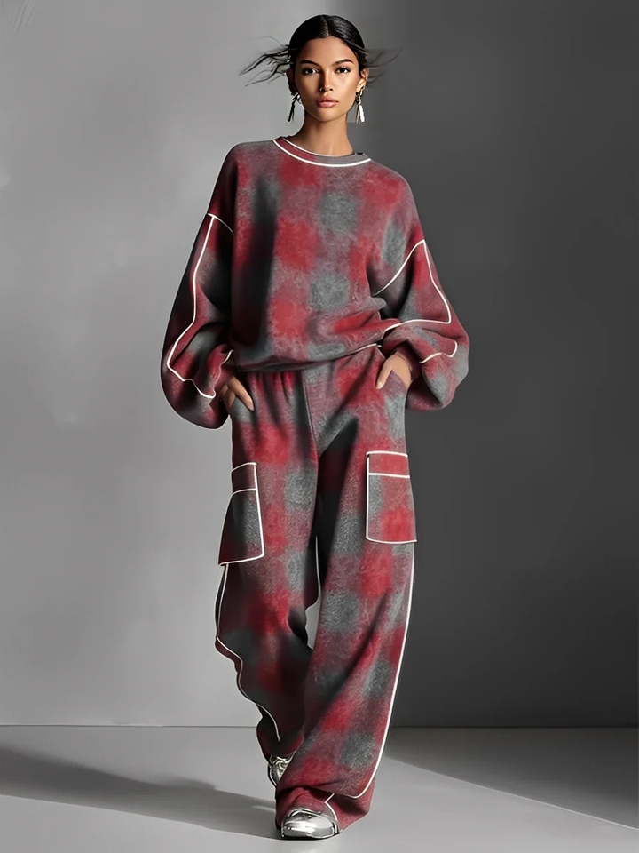 Women's Fleece Lounge Set Oversized Sweater and Pants Outfit