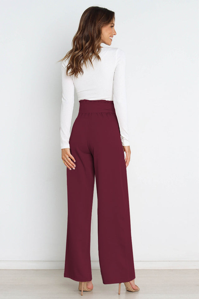 Women's High Waist Wide Leg Linen Trousers with Belt