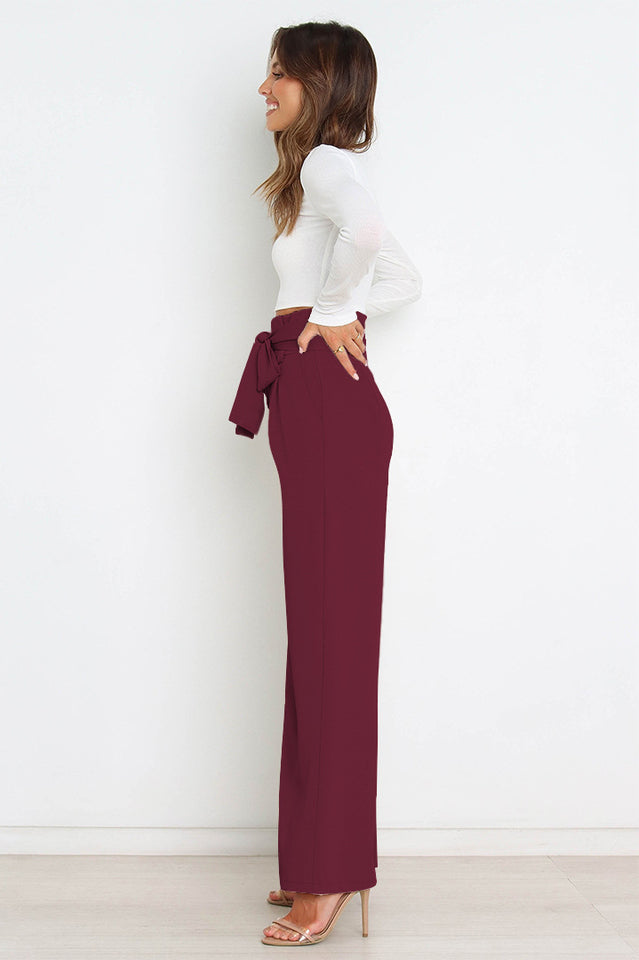 Women's High Waist Wide Leg Linen Trousers with Belt