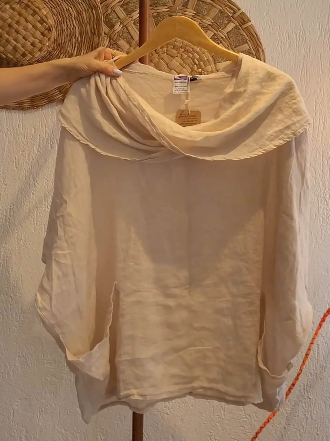 Women's Linen Cowl Neck Poncho Top