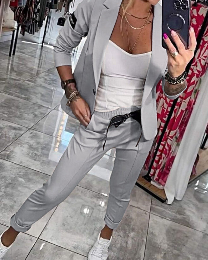 Linen 3-Piece Suit Women Blazer Camisole and Trousers Set