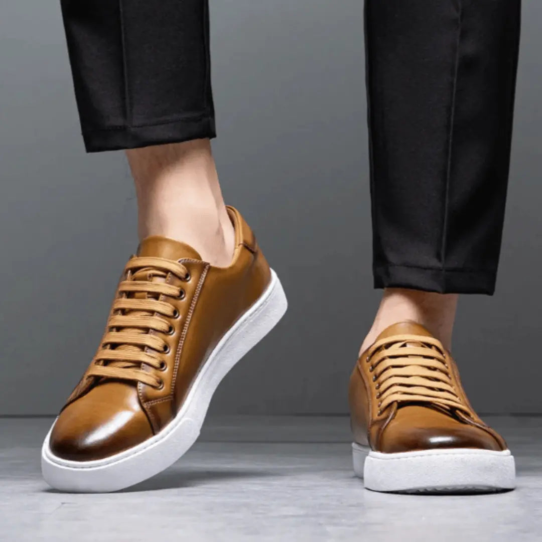 Leather Sneakers Low Top Casual Shoes Men's Leather Trainers