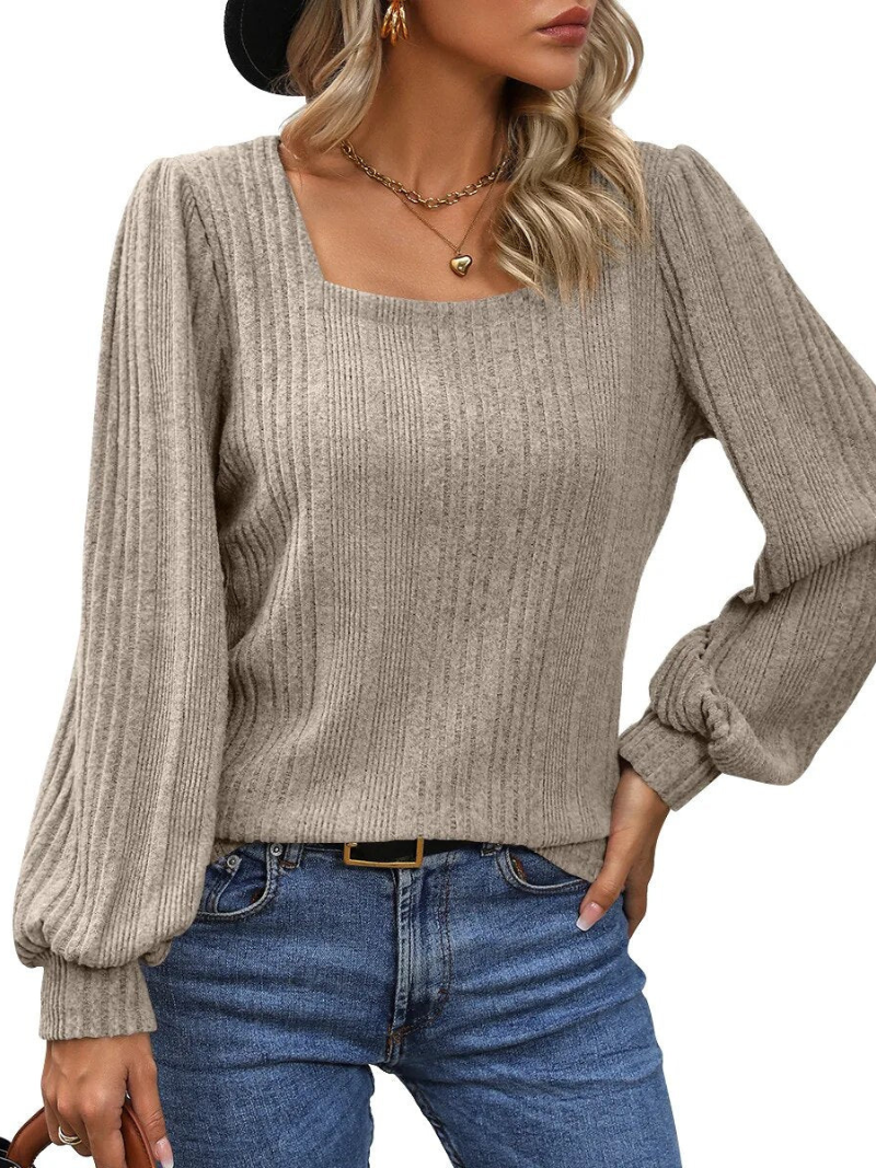 Women’s Square-Neck Long-Sleeve Knit Blouse