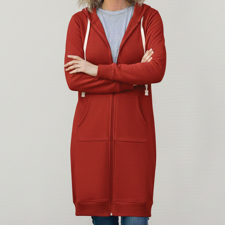 Women's Fleece Longline Zip Up Hoodie Jacket Coat Sweatshirt