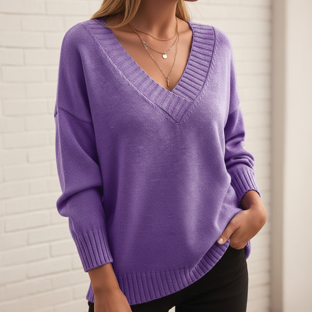 Women's Merino Wool Knit V Neck Jumper